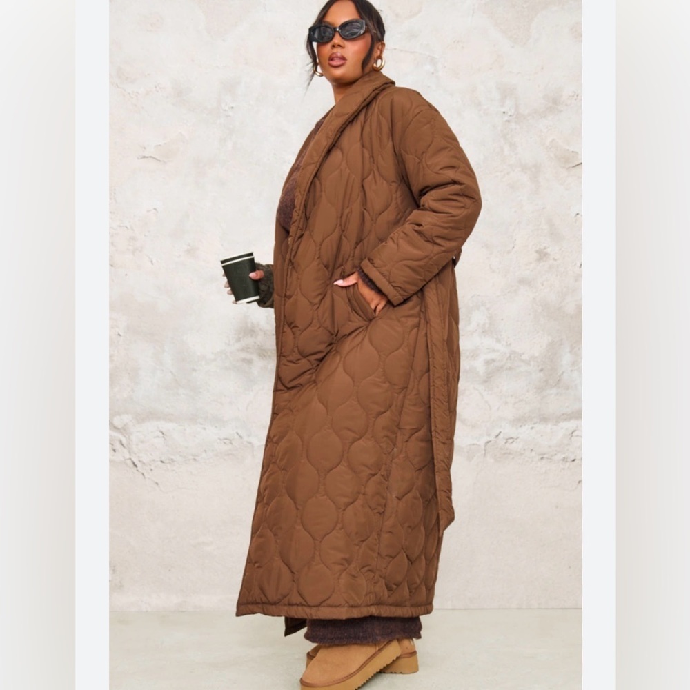 PrettyLittleThing Brown Quilted Robe - Picture 9 of 9